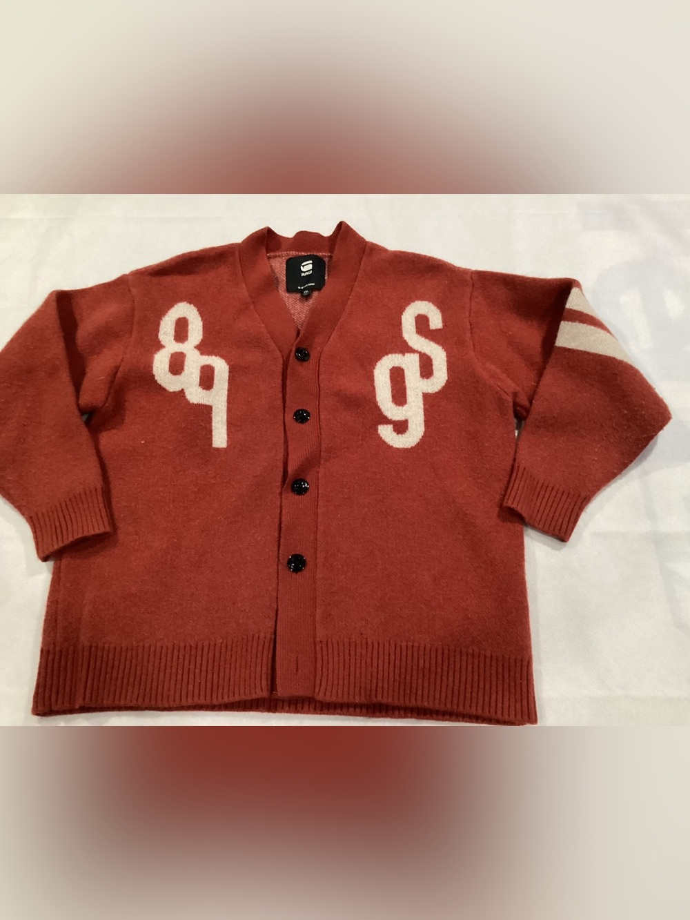 G-Star Men's Rust Red Button Front Lettered Cardigan